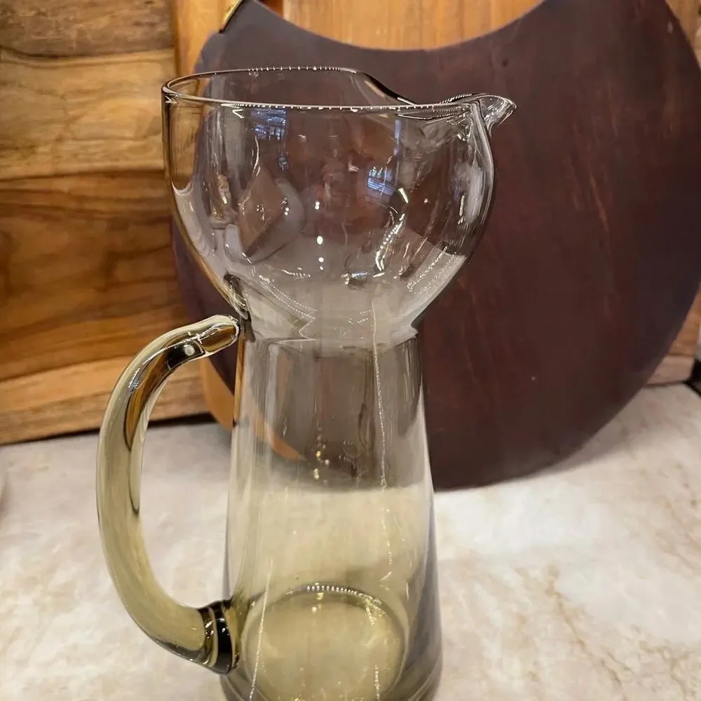 Vtg retro MCM Danish cocktail pitcher +5 martini glasses in a smoky glass